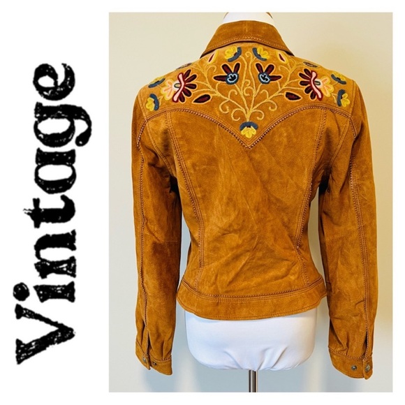 Vintage Jackets & Blazers - VINTAGE Genuine Suede and Leather Embroidered Jacket Size Small